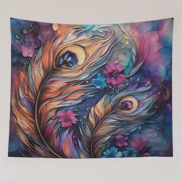 Item preview, alcohol ink feather glass art print designed and sold by dcrc.