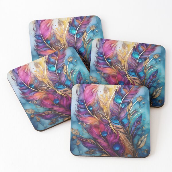 Item preview, alcohol ink feather glass art print designed and sold by dcrc.