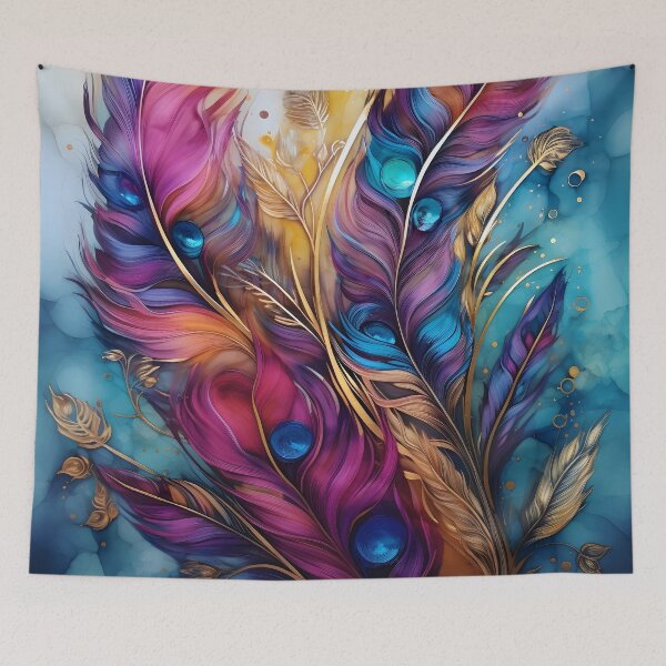 Item preview, alcohol ink feather glass art print designed and sold by dcrc.