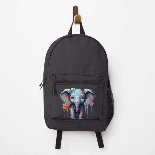 Item preview, Little Cute Sitting Gray Elephant, with Colorful Paint Stains designed and sold by Blink Art Studio.