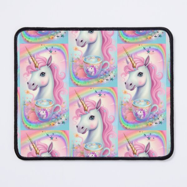 Item preview, a mischievous little unicorn with his cup in his image, surrounded by rainbows and stars designed and sold by Creativesphotos.