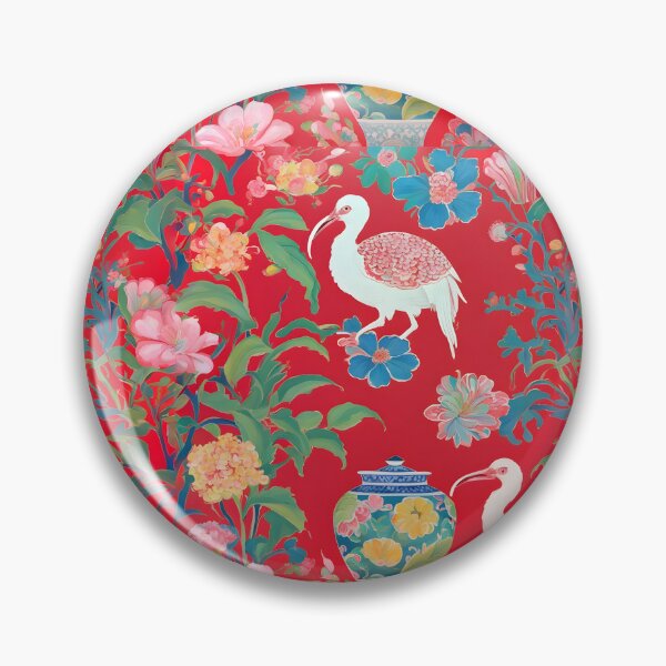 Artikelvorschau, Grandmillennial-Chinoiserie-Glas mit rotem Ibis und Ming-Ingwer entworfen und verkauft von SophieClimaArt.