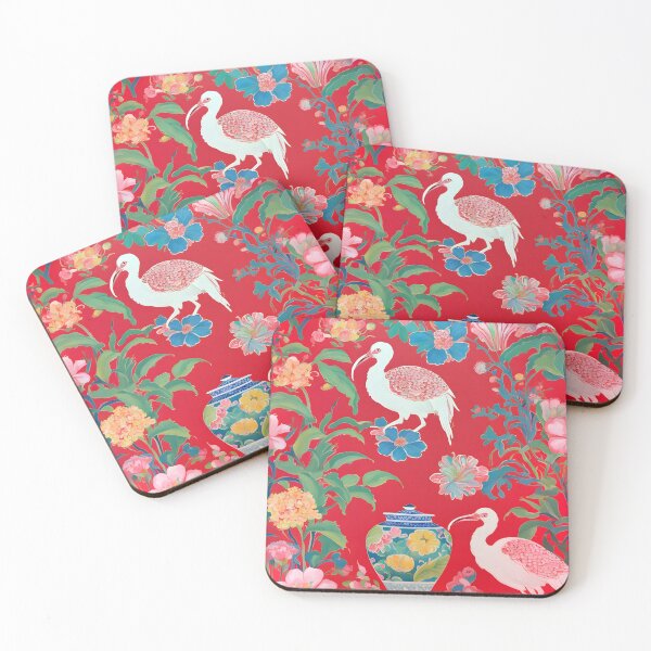 Item preview, Grandmillennial chinoiserie red ibis and Ming ginger jar designed and sold by SophieClimaArt.