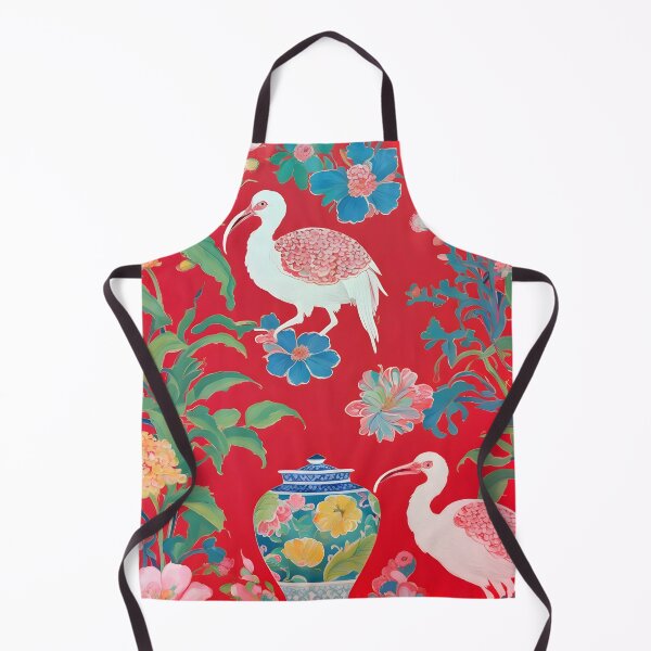 Item preview, Grandmillennial chinoiserie red ibis and Ming ginger jar designed and sold by SophieClimaArt.