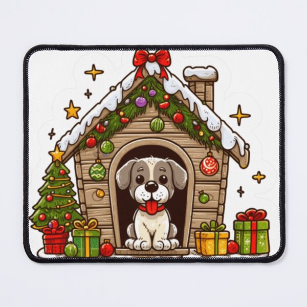 Item preview, Dog in Christmas-decorated dog house! designed and sold by ecupirate99.