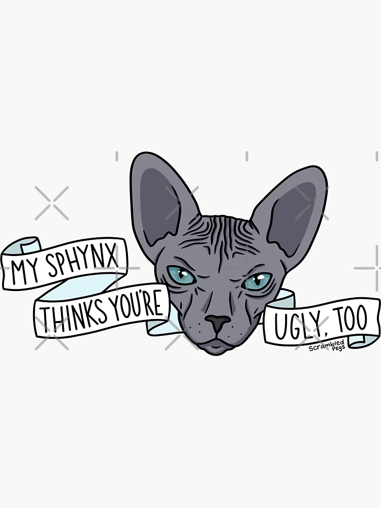 Angry Gray Sphynx Cat Meme Grumpy Sticker · Creative Fabrica