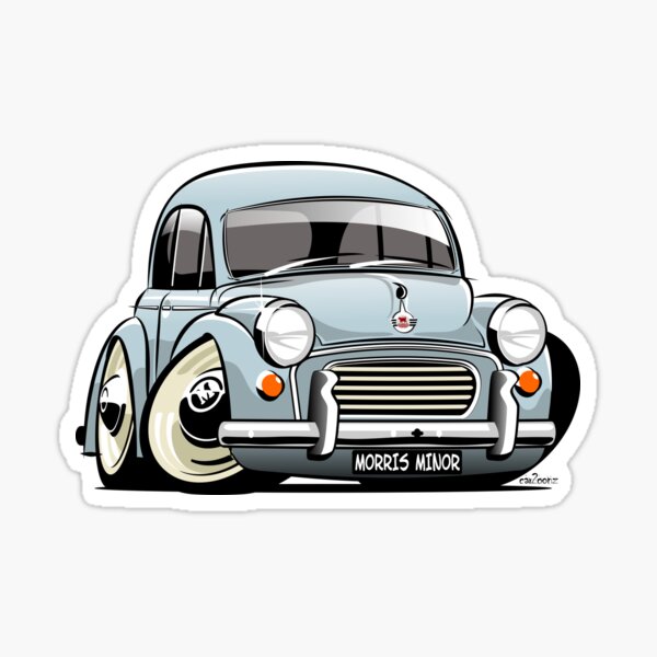 Artikel-Vorschau von Morris Minor 1000 Limousinenkarikatur – blau, designt und verkauft von car2oonz.