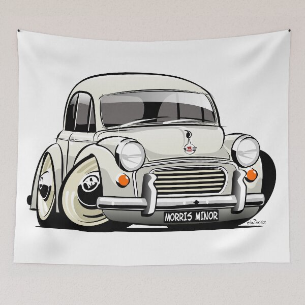 Item preview, Morris Minor 1000 saloon caricature - old English white designed and sold by car2oonz.