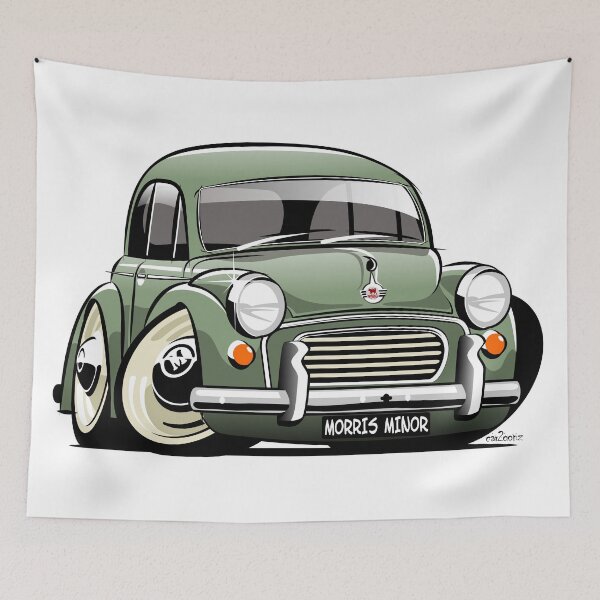 Item preview, Morris Minor 1000 saloon caricature - green designed and sold by car2oonz.