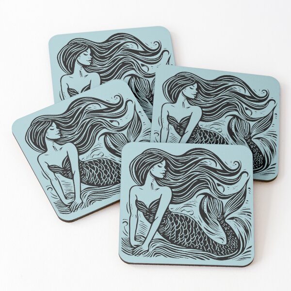 Item preview, Woodcut Mermaid  designed and sold by Texterns.