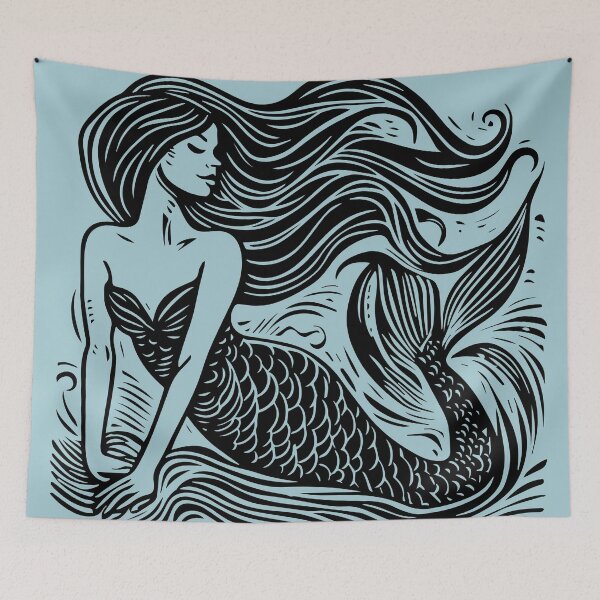 Item preview, Woodcut Mermaid  designed and sold by Texterns.