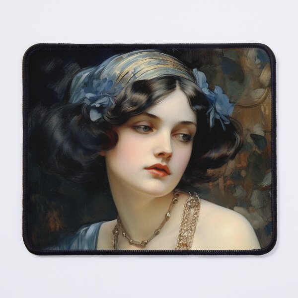 Item preview, Socialite in Blue Dress - Art Nouveau Style designed and sold by ArtNouveauChic.