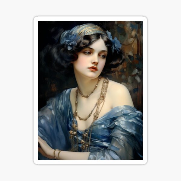 Item preview, Socialite in Blue Dress - Art Nouveau Style designed and sold by ArtNouveauChic.