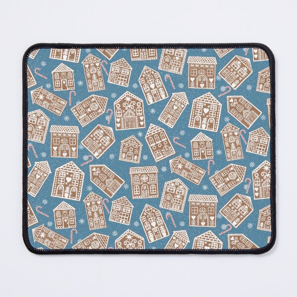 Item preview, Christmas Gingerbread Cookie Houses with Peppermint Candy Canes on Denim Blue designed and sold by theprintwitch.