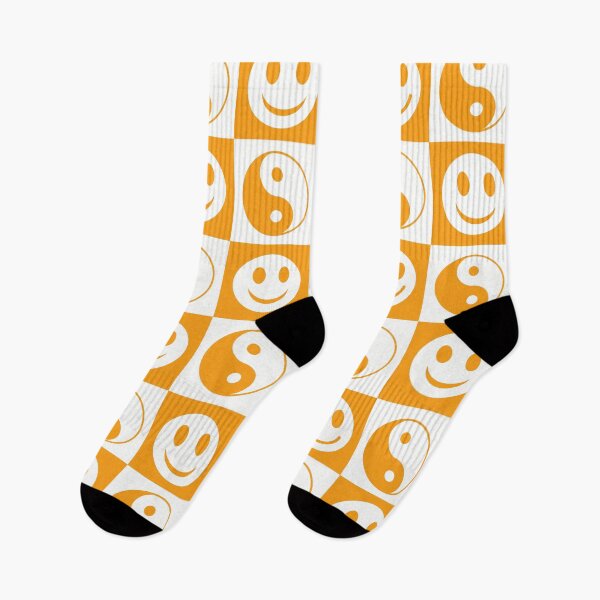 Item preview, Checkered Yin Yang and Smile Faces on White and Orange Squares  designed and sold by Yasminepatterns .