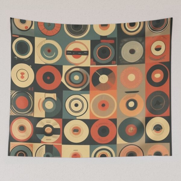 Aperçu de l'œuvre Modèle mural de compilation de disques vinyles créée et vendue par musicgeniusart.