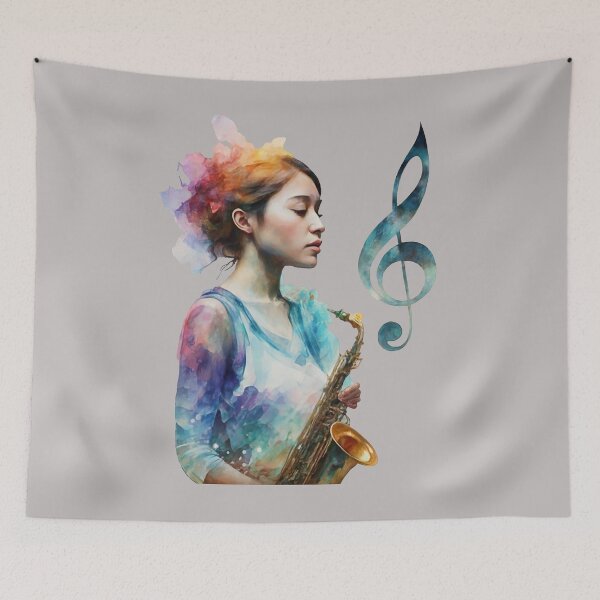 Item preview, Woman with Saxophone Painting in Oil designed and sold by NotesForMusic.