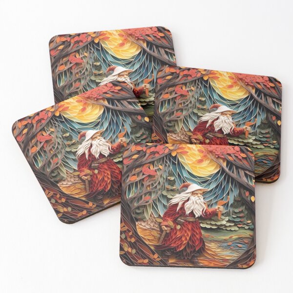 Item preview, Quilled Paper Style Folk Art Whimsical Magical Autumn Forest Wizard designed and sold by AmandaArcane.