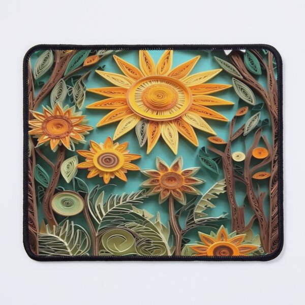 Item preview, Quilled Paper Style Folk Art Whimsical Magical Sunflower Forest Scene designed and sold by AmandaArcane.
