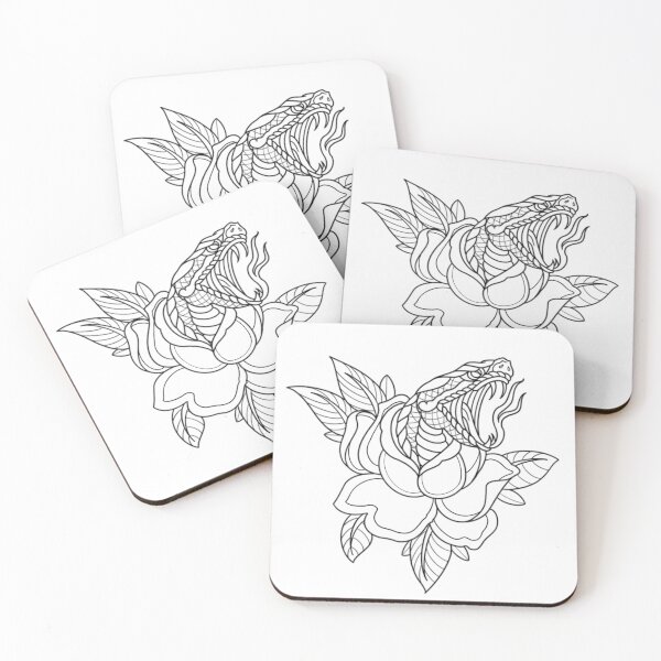 Item preview, Traditional snake and rose tattoo flash line work. designed and sold by ReaperRoseCo.