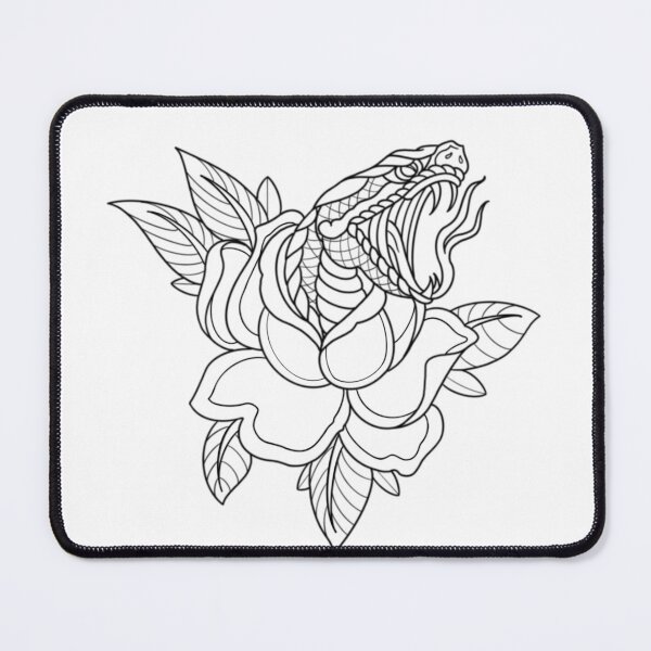 Item preview, Traditional snake and rose tattoo flash line work. designed and sold by ReaperRoseCo.
