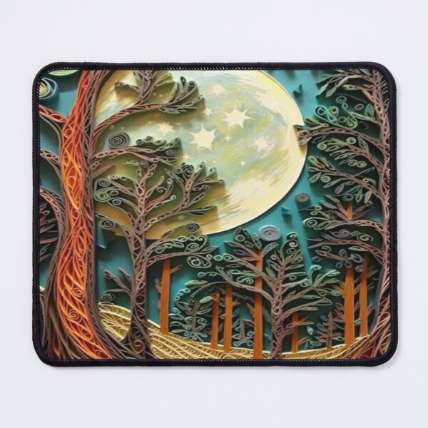 Item preview, Quilled Paper Style Folk Art Whimsical Magical Full Moon Forest designed and sold by AmandaArcane.