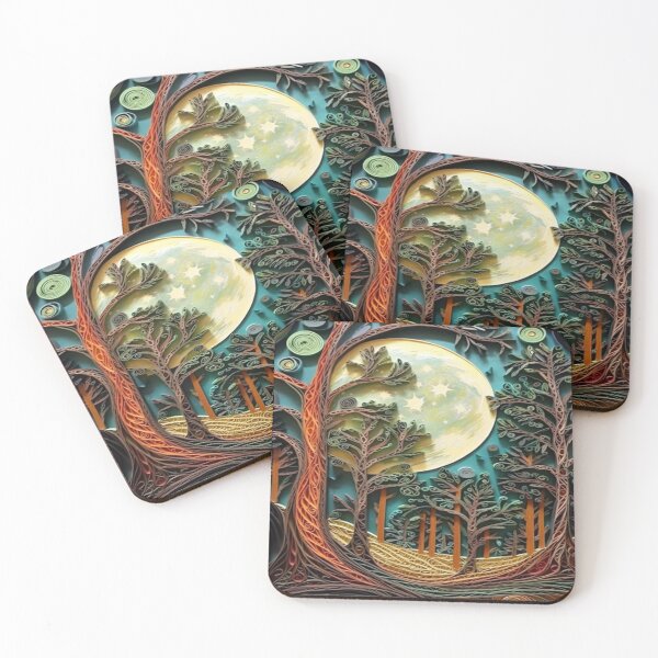 Item preview, Quilled Paper Style Folk Art Whimsical Magical Full Moon Forest designed and sold by AmandaArcane.