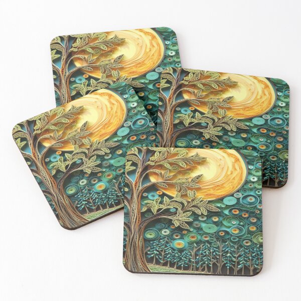 Item preview, Quilled Paper Style Folk Art Whimsical Magical Beautiful Sunny Forest Scene designed and sold by AmandaArcane.