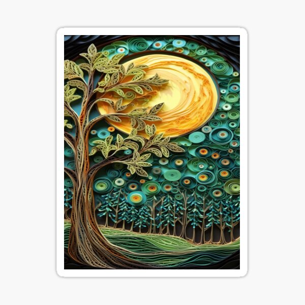 Item preview, Quilled Paper Style Folk Art Whimsical Magical Beautiful Sunny Forest Scene designed and sold by AmandaArcane.