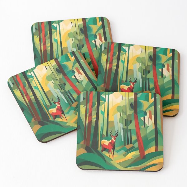 Item preview, Primitive, stylised art, deer in the woods. designed and sold by WildLadyWood.