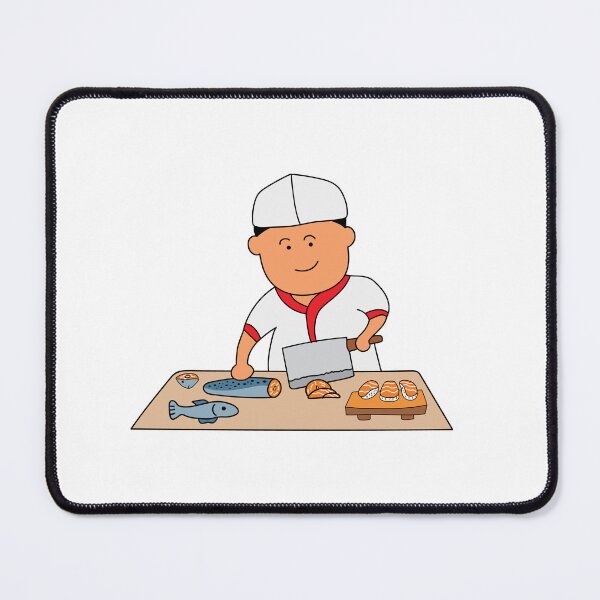 Item preview, sushi chef cutting salmon for sashimi designed and sold by wordspotrayal.