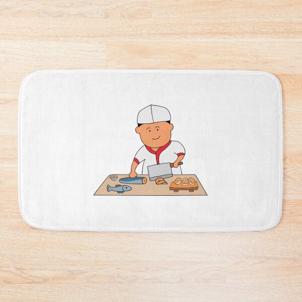 Item preview, sushi chef cutting salmon for sashimi designed and sold by wordspotrayal.