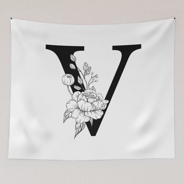 Item preview, V Botanical Monogram. Detailed Peony Drawing designed and sold by epine.