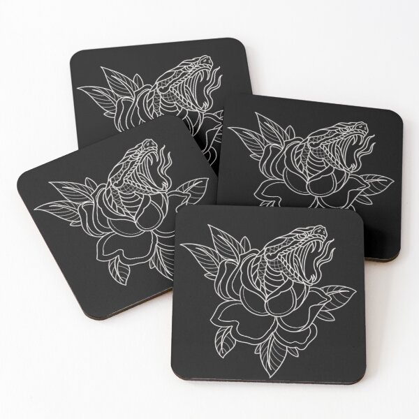 Item preview, Traditional snake and rose tattoo flash line work. designed and sold by ReaperRoseCo.