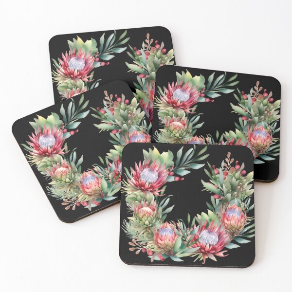 Item preview, Protea Wreath on black background designed and sold by IzzettDigital.