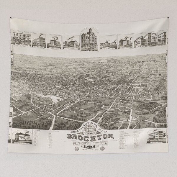 Item preview, Vintage Pictorial Map of Brockton MA (1882) designed and sold by BravuraMedia.