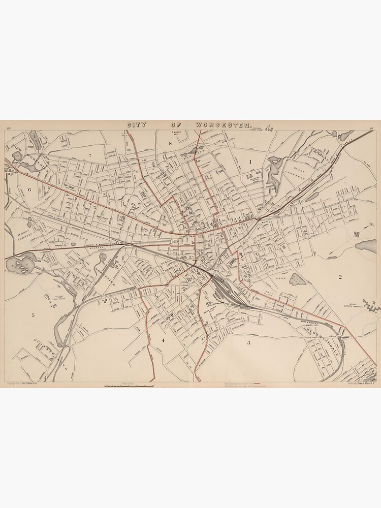 Thumbnail 3 of 3, Sticker, Vintage Map of Worcester MA (1891) designed and sold by BravuraMedia.