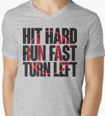Hit hard, run fast, turn left Men's V-Neck T-Shirt