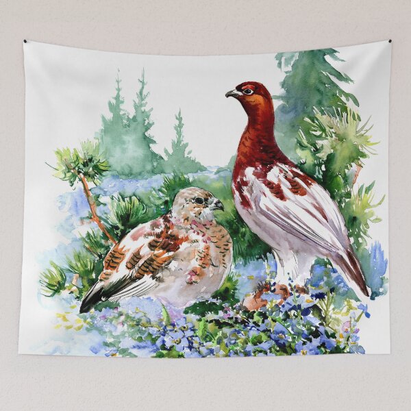Item preview, Alaska State Bird and Flowers, Willow Ptarmigan and Forget Me Nots designed and sold by surenart.
