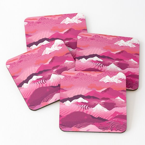 Item preview, Cute Bright Hot Pink Mountain Scenery Print Pattern designed and sold by bubblegoth.