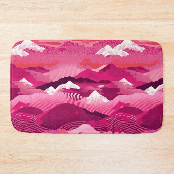 Item preview, Cute Bright Hot Pink Mountain Scenery Print Pattern designed and sold by bubblegoth.
