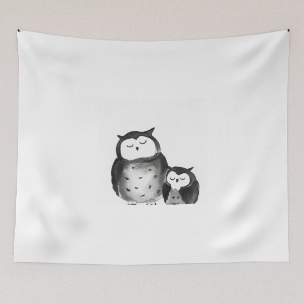 Item preview, Cute Baby Owls Sleepy Black White Watercolor designed and sold by IssaraStudio.