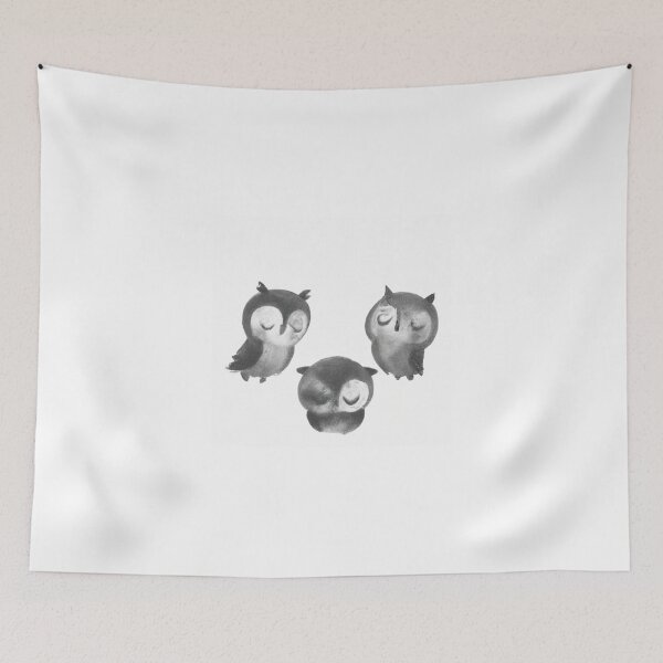 Item preview, Design Cute Baby Owls Sleepy Black White Watercolor designed and sold by IssaraStudio.