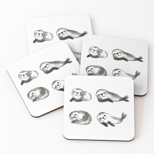 Item preview, Cute Seals Sleepy Black White Watercolor designed and sold by IssaraStudio.