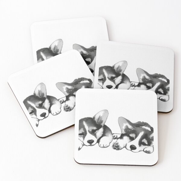 Item preview, Cute Corgi Puppies Sleepy Black White Watercolor designed and sold by IssaraStudio.