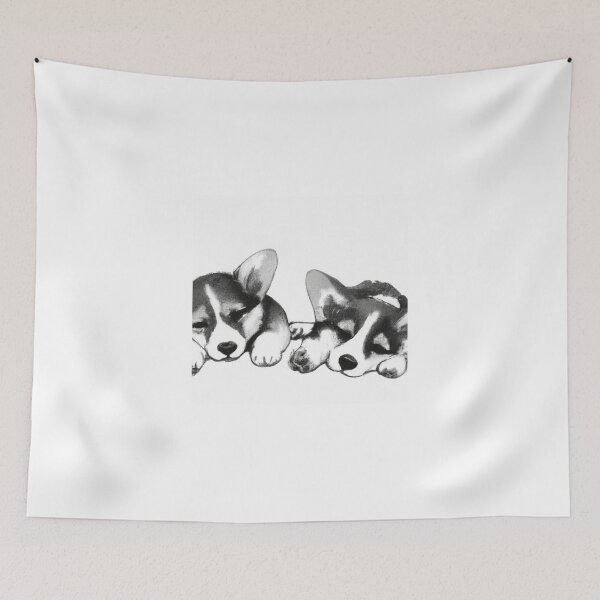 Item preview, Cute Corgi Puppies Sleepy Black White Watercolor designed and sold by IssaraStudio.
