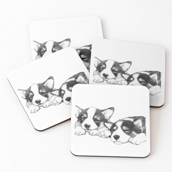 Item preview, Design Cute Corgi Puppies Sleepy Black White Watercolor designed and sold by IssaraStudio.