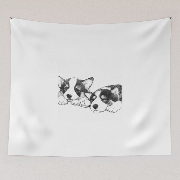 Item preview, Design Cute Corgi Puppies Sleepy Black White Watercolor designed and sold by IssaraStudio.