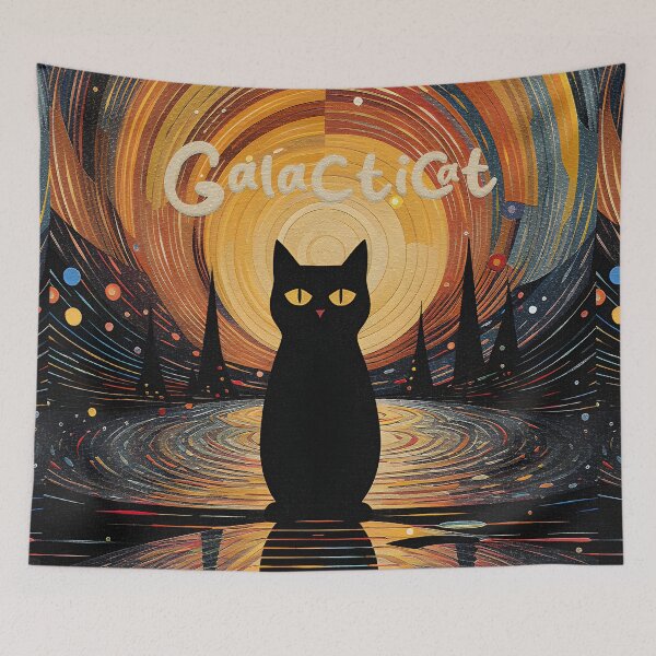 Item preview, Galactic Cat: Star Trails Silhouette Art designed and sold by inkArtistryfine.