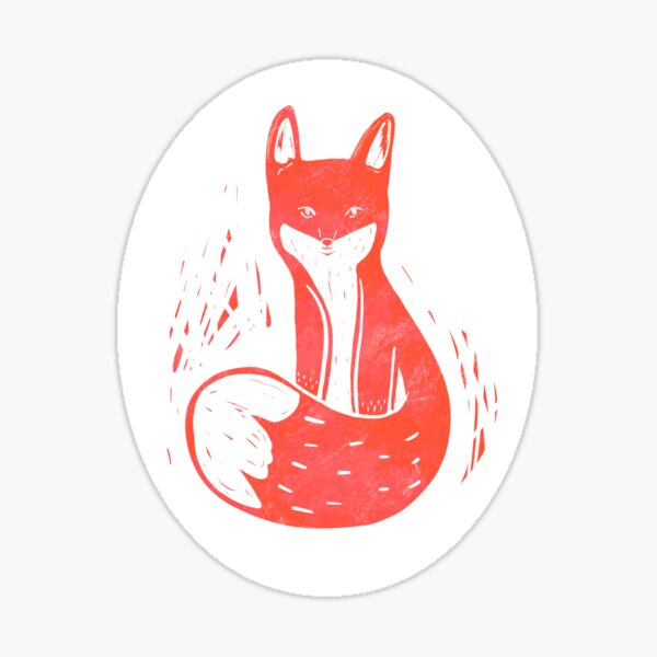 Fox Linocut style illustration - dark purple background Sticker